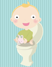 Baby Boy Sitting On The Toilet