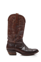 Brown Leather Cowboy Boots On White