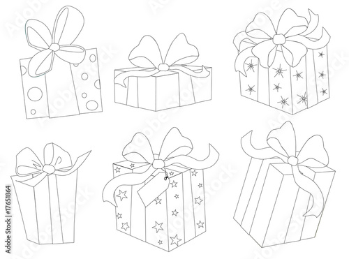 Dessin Au Trait Noir Sur Fond Blanc De Paquets Cadeaux à