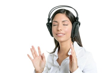 Wall Mural - Beautiful brunette businesswoman hearing music