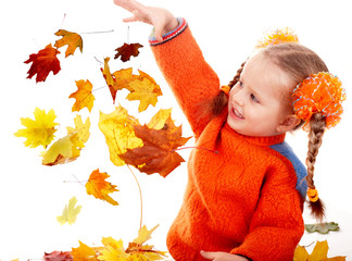 Wall Mural - girl child in autumn orange leaves. fall sale.