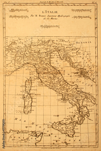 Obraz na płótnie canvas dwuczęściowy "dyptyk" Antyczna mapa Włoch wydrukowana w 1780 r.