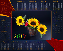 Calendar 2010 On Black With Flowers