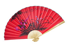 Red Chinese Fan On The White Background. (isolated)
