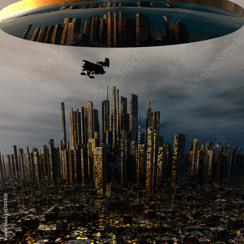 3d-statku-kosmicznego-obcych-ufo-nad-miastem-noc
