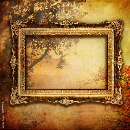 autumn composition with antique frame