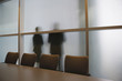© Mark Edward Atkinson/Blend Images - Silhouette of businesspeople through frosted glass wall