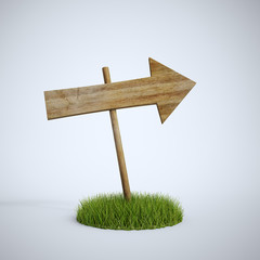 Empty arrow sign made out of wood on a patch of grass