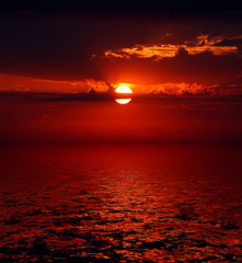 Wall Mural - bloody sunrise over sea