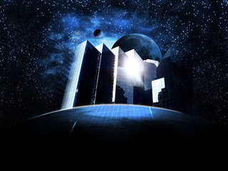 Wall Mural - espace planette building