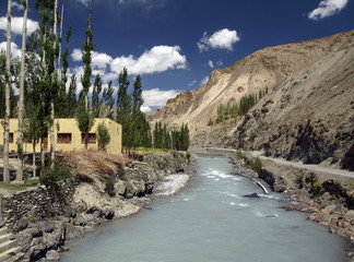 House by Yapola river in Ladakh, near Wanla village, Himalayas