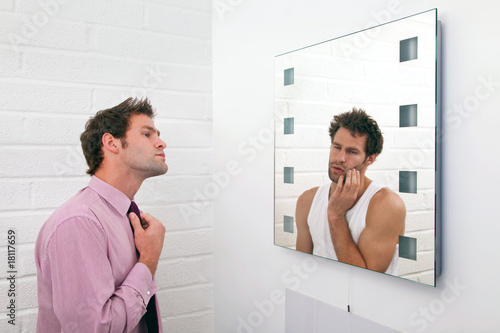 Fotografering Two sides of getting ready in the morning