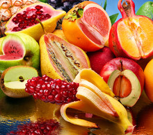 Concept Photo Of The Modified Fruits On A Mirror