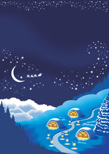 Christmas Background, Long Winter Night With Starry Sky, Vector