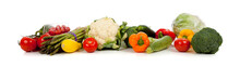 A Row Of Vegetables On White