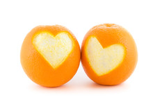 Two Orange Heart Isolated On White
