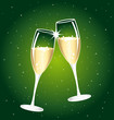 Two cups of champagne. Golden and green illustration.