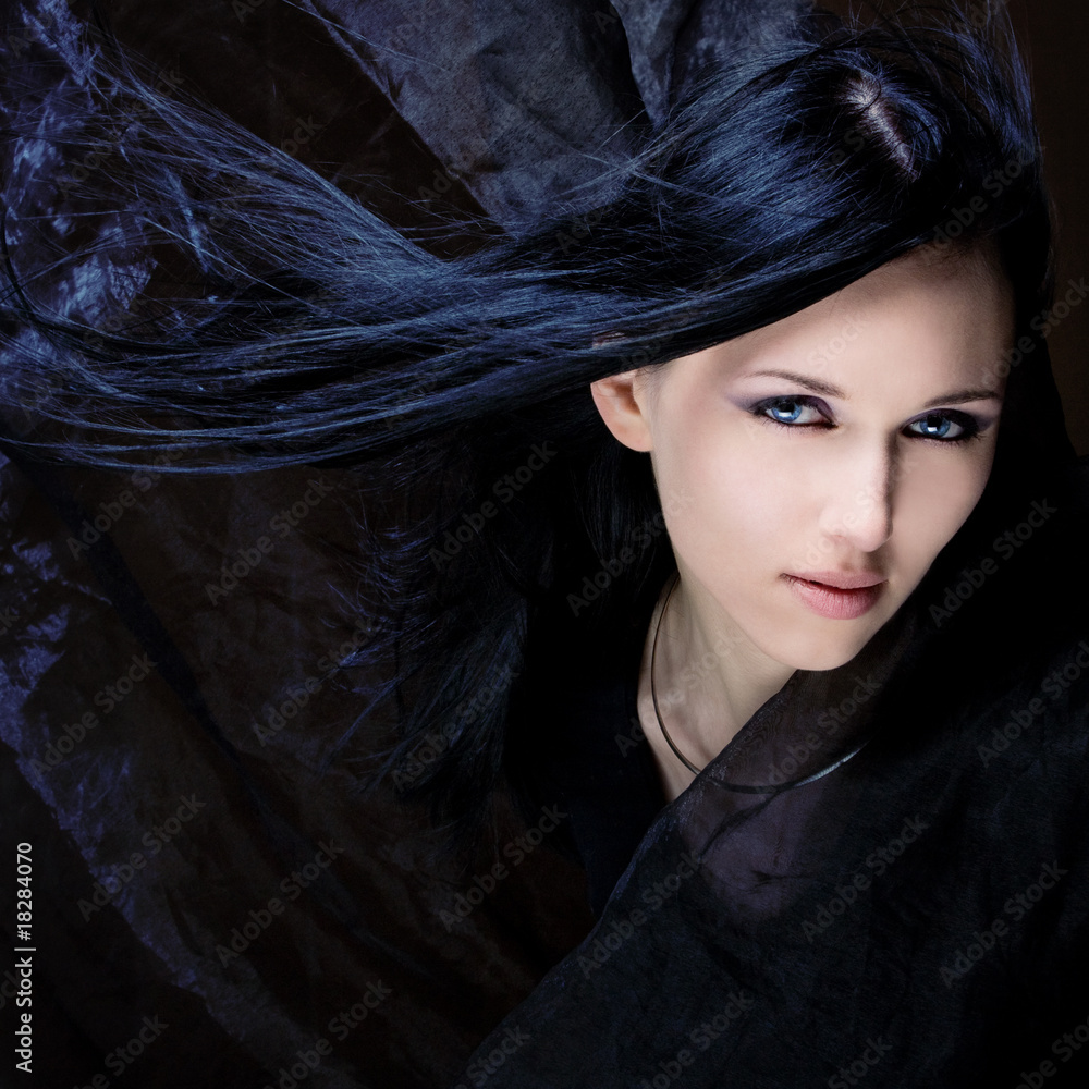 young beautiful girl with black hair and blue eyes Stock Photo | Adobe Stock, image size:1000x1000