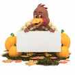 Cartoon Thanksgiving Turkey with Blank Sign