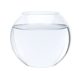 Wall Mural - Empty fish bowl with water in front of white background