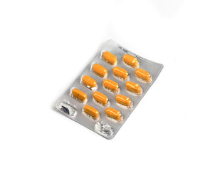 Packs of pills isolated on white background