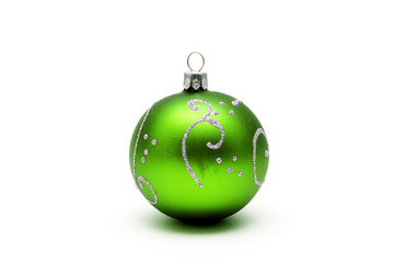 Wall Mural - Green christmas ball with silver pattern isolated on white backg