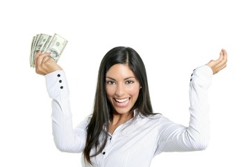 Wall Mural - Beautiful success businesswoman holding Dollar notes