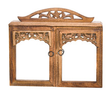 Carved Wooden Cabinet Over White Background