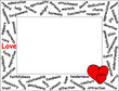 Love word frame with 54 love related words and two hearts