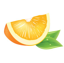 Realistic Vector Piece Of Orange With Fresh Leaves