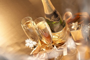 Wall Mural - Champagne and gift