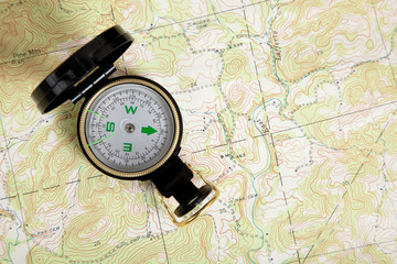 compass on a topographical map