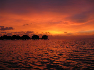 Maldives water house and sunset