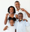 © WavebreakMediaMicro - Afro-american family brushing their teeth