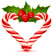 Christmas heart: candy canes and holly