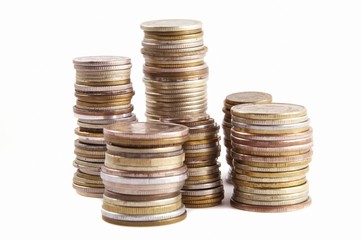 Coins on a white background