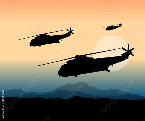 Fotoboard na płycie Akcja wojenna na froncie z helikopterami