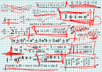Wall Mural - Mathematics formula and red curves - vector illustration
