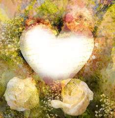 Canvas Print - fondo corazon y flores antiguo