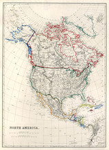 Old Map Of North America, Alaska As "Russian Territory", 1850.