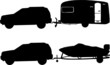 car with a boat and trailer silhouettes