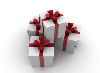 Wall Mural - Gift boxes with red ribbon and bow seen from top