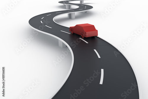 Curved road bridge with a car