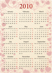 Sticker - European Vector pink calendar with hearts