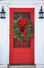 Wreath On Red Front Door
