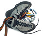 carabiners and climbing shoes