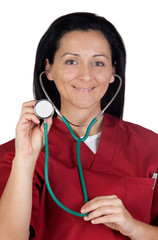 Wall Mural - Happy doctor woman listening with stethoscope