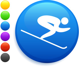 Poster - skiing icon on round internet button