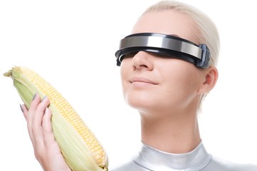 Cyber woman with a corn