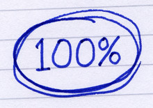 100 Percent Circled, Written In Blue Ink On White Paper.